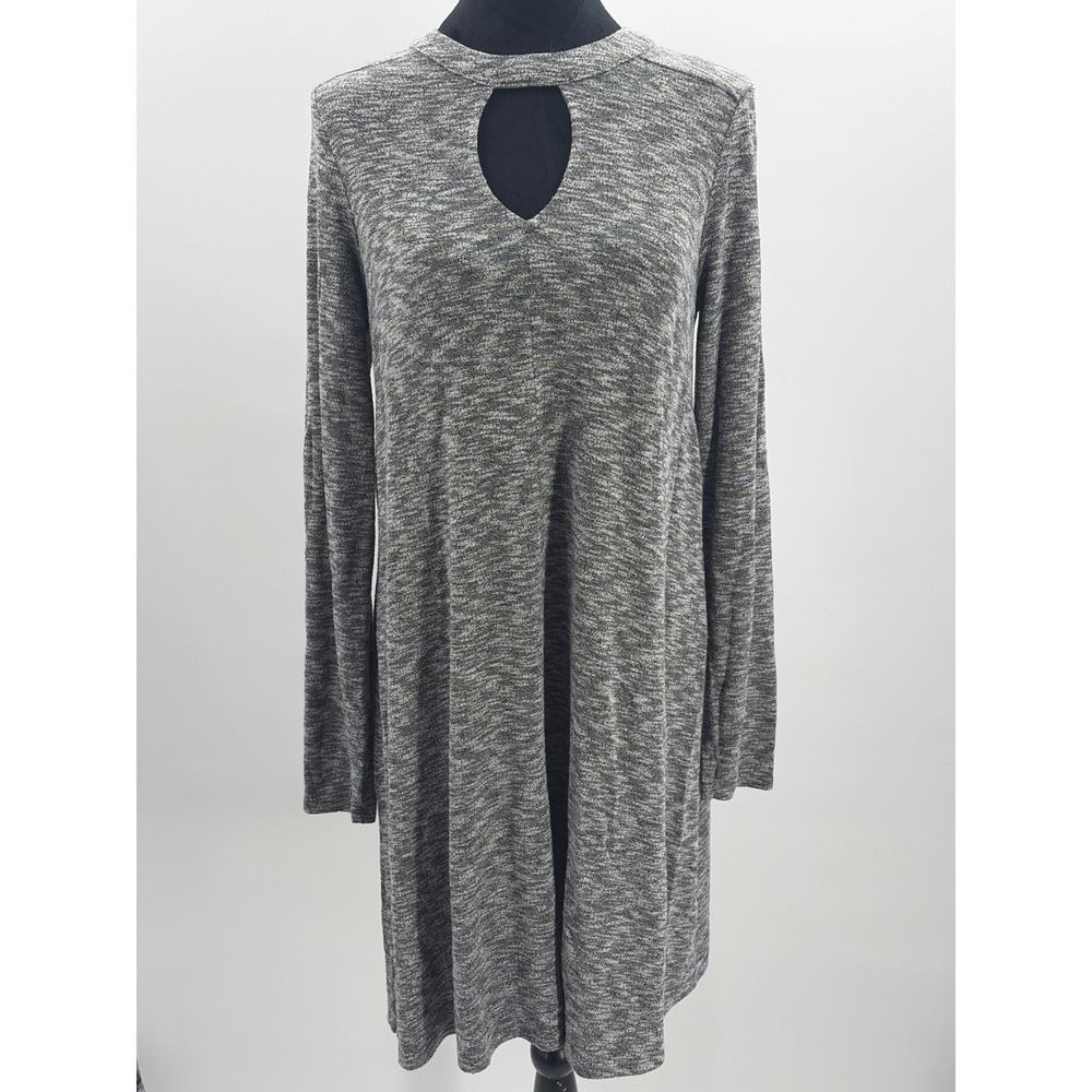 Alya Womens Grey Marled Knit Keyhole Mock Neck Long Sleeve A-Line Dress Large